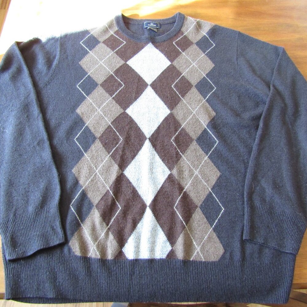 Dockers Men's Long Sleeve Navy Blue Brown Argyle Sweater Size Large